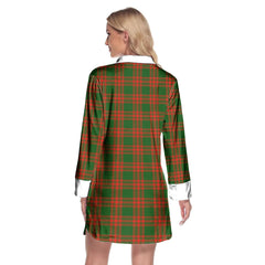 Menzies Green Modern Tartan Crest Lapel Shirt Dress Long Sleeve