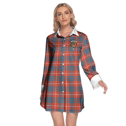 Hamilton Ancient Tartan Crest Lapel Shirt Dress Long Sleeve