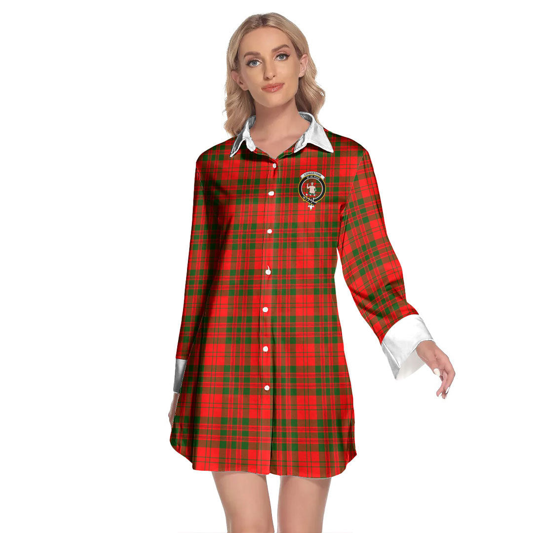 Livingstone Modern Tartan Crest Lapel Shirt Dress Long Sleeve