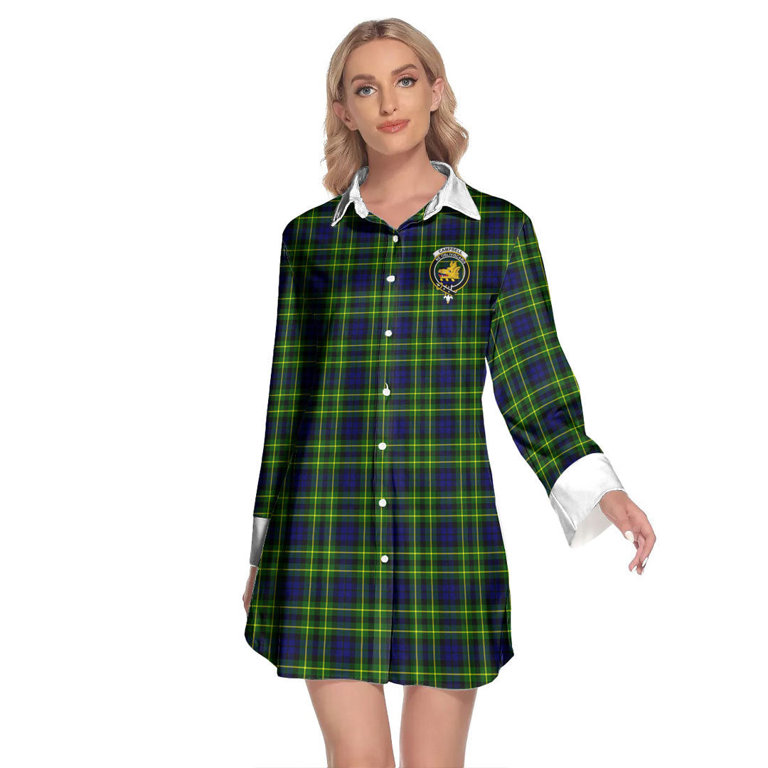 Campbell of Breadalbane Modern Tartan Crest Lapel Shirt Dress Long Sleeve