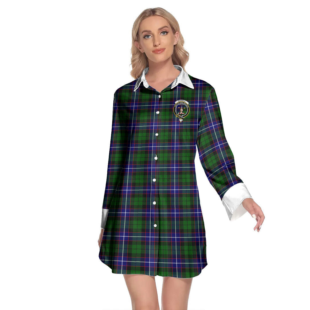 Russell Modern Tartan Crest Lapel Shirt Dress Long Sleeve