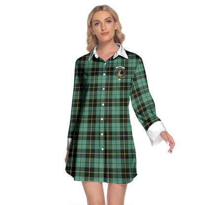 Wallace Hunting Ancient Tartan Crest Lapel Shirt Dress Long Sleeve