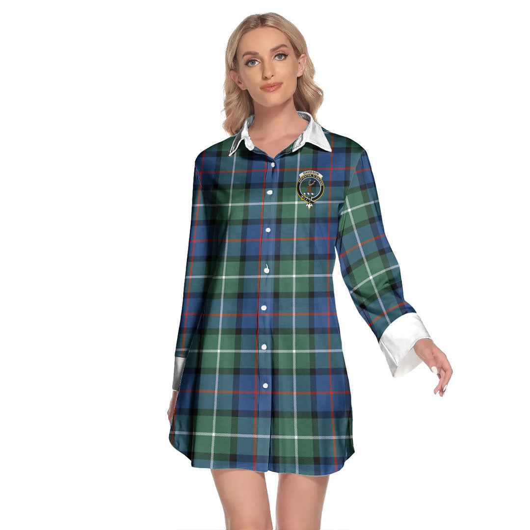 Davidson of Tulloch Tartan Crest Lapel Shirt Dress Long Sleeve