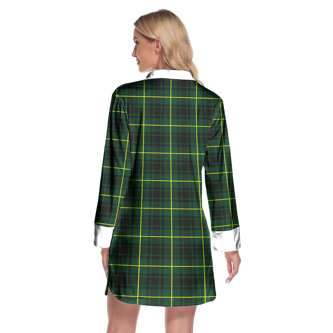 MacArthur Modern Tartan Crest Lapel Shirt Dress Long Sleeve