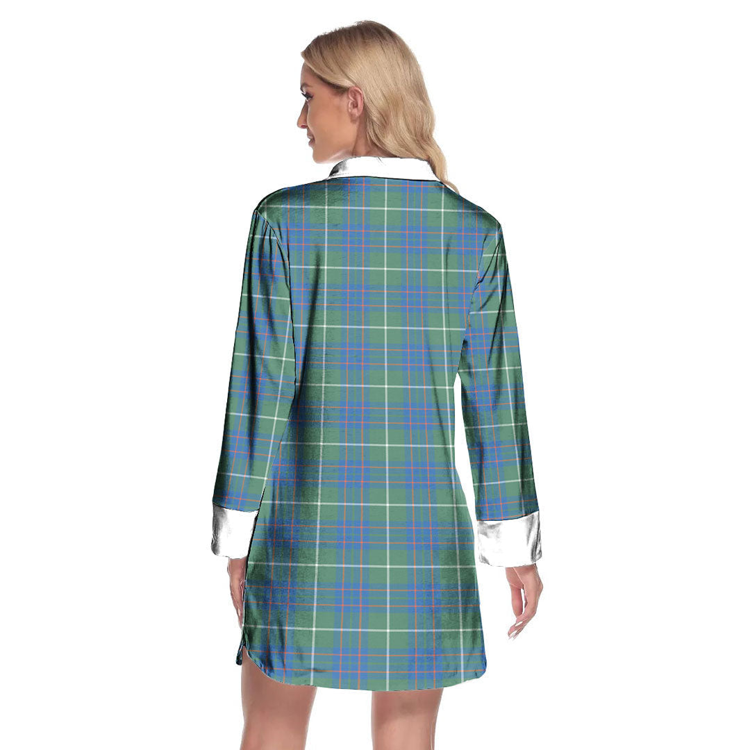 MacIntyre Hunting Ancient Tartan Crest Lapel Shirt Dress Long Sleeve