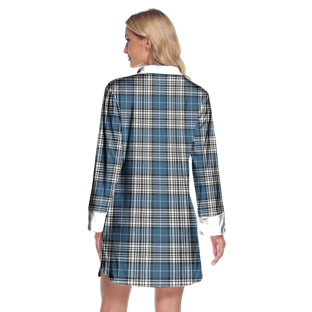 Napier Modern Tartan Crest Lapel Shirt Dress Long Sleeve