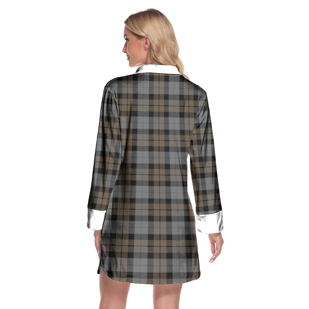 MacKay Weathered Tartan Crest Lapel Shirt Dress Long Sleeve