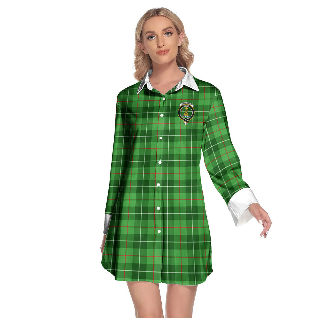 Galloway District Tartan Crest Lapel Shirt Dress Long Sleeve