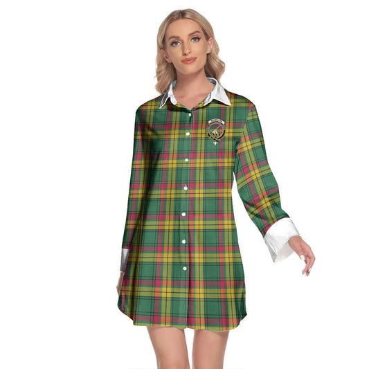 MacMillan Old Ancient Tartan Crest Lapel Shirt Dress Long Sleeve