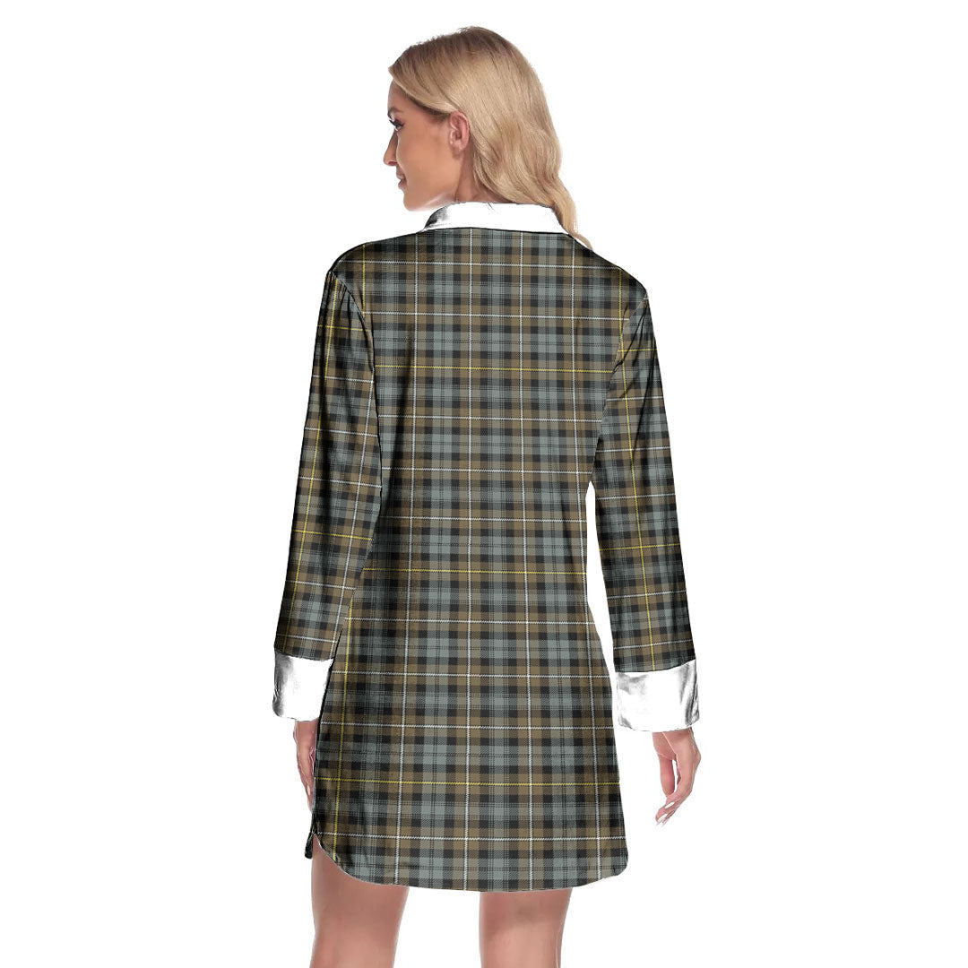 Campbell Argyll Weathered Tartan Crest Lapel Shirt Dress Long Sleeve