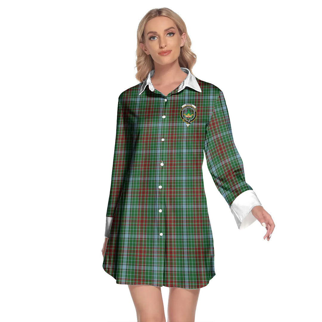 Gayre Tartan Crest Lapel Shirt Dress Long Sleeve