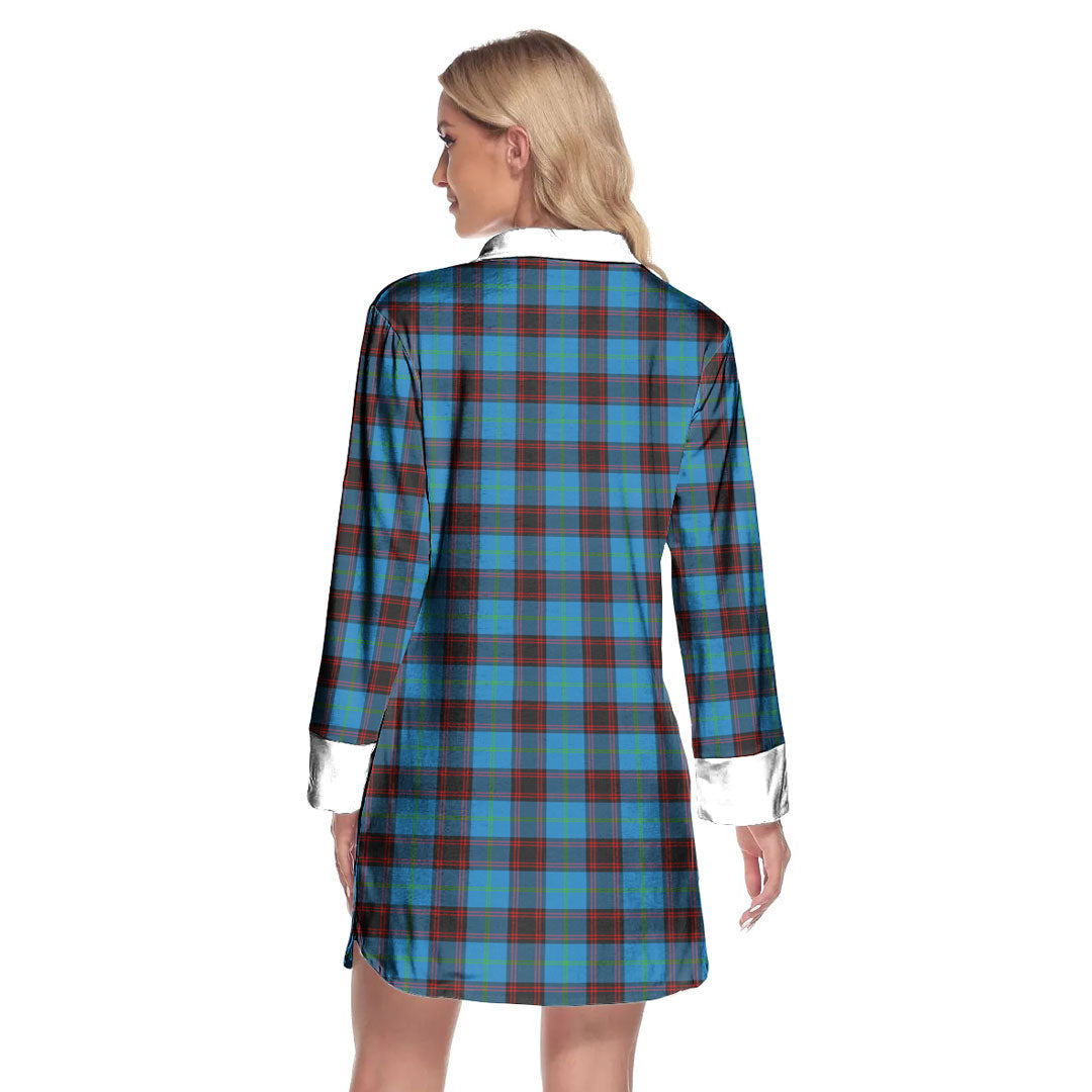 Home Ancient Tartan Crest Lapel Shirt Dress Long Sleeve