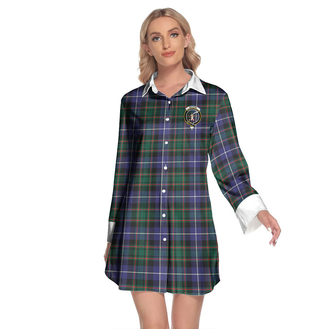 MacRae Hunting Modern Tartan Crest Lapel Shirt Dress Long Sleeve