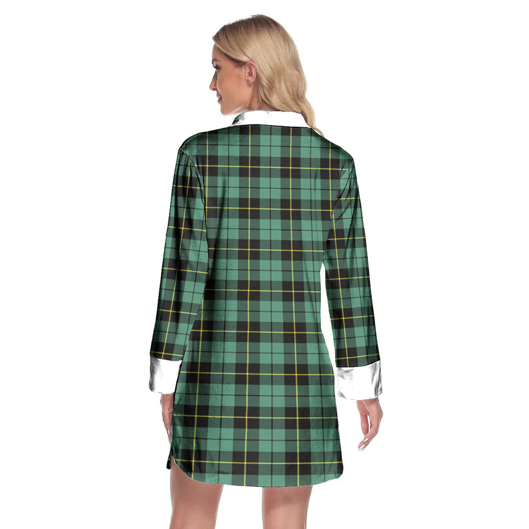 Wallace Hunting Ancient Tartan Crest Lapel Shirt Dress Long Sleeve