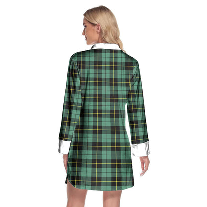 Wallace Hunting Ancient Tartan Crest Lapel Shirt Dress Long Sleeve