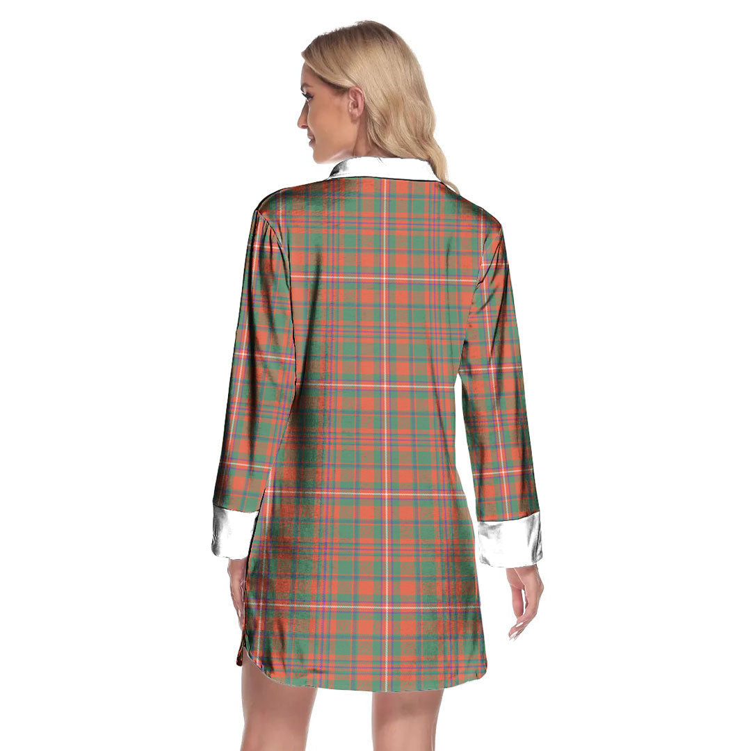 MacKinnon Ancient Tartan Crest Lapel Shirt Dress Long Sleeve