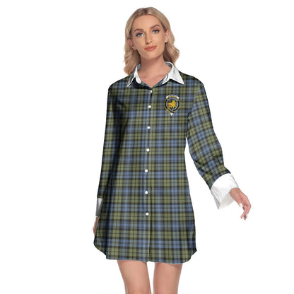 Campbell Faded Tartan Crest Lapel Shirt Dress Long Sleeve