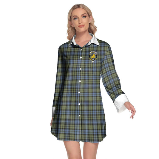 Campbell Faded Tartan Crest Lapel Shirt Dress Long Sleeve