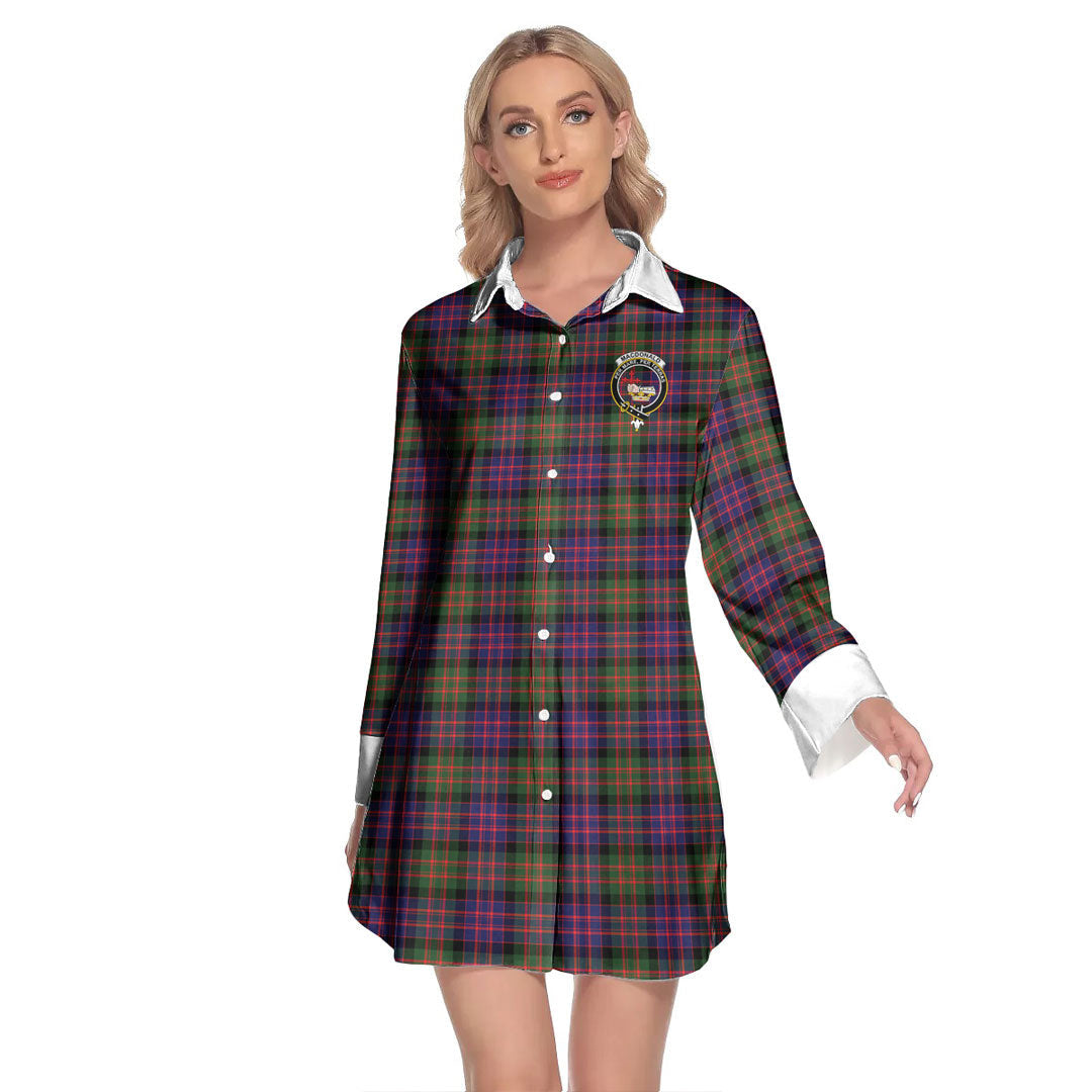 MacDonald Modern Tartan Crest Lapel Shirt Dress Long Sleeve