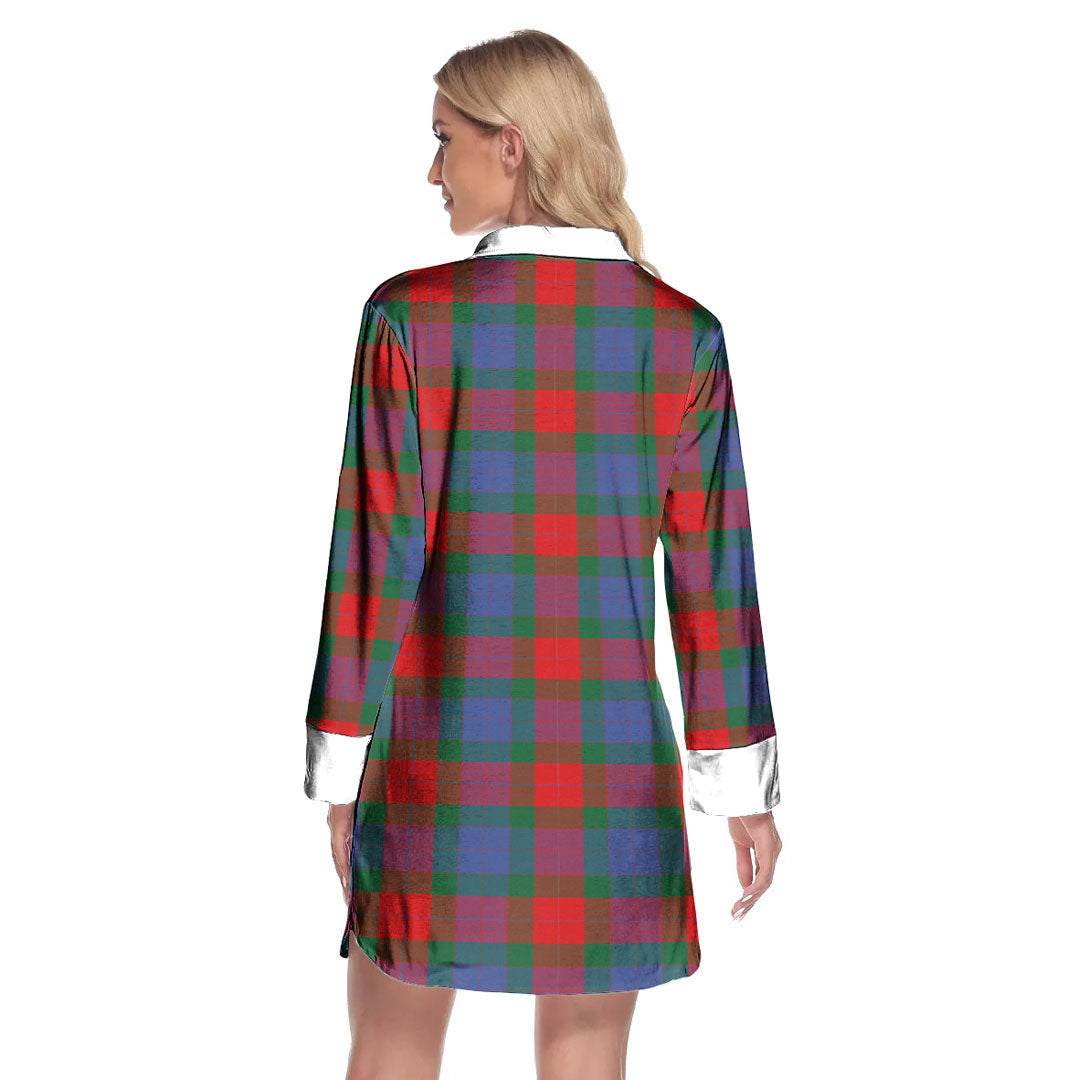 Mar Tartan Crest Lapel Shirt Dress Long Sleeve