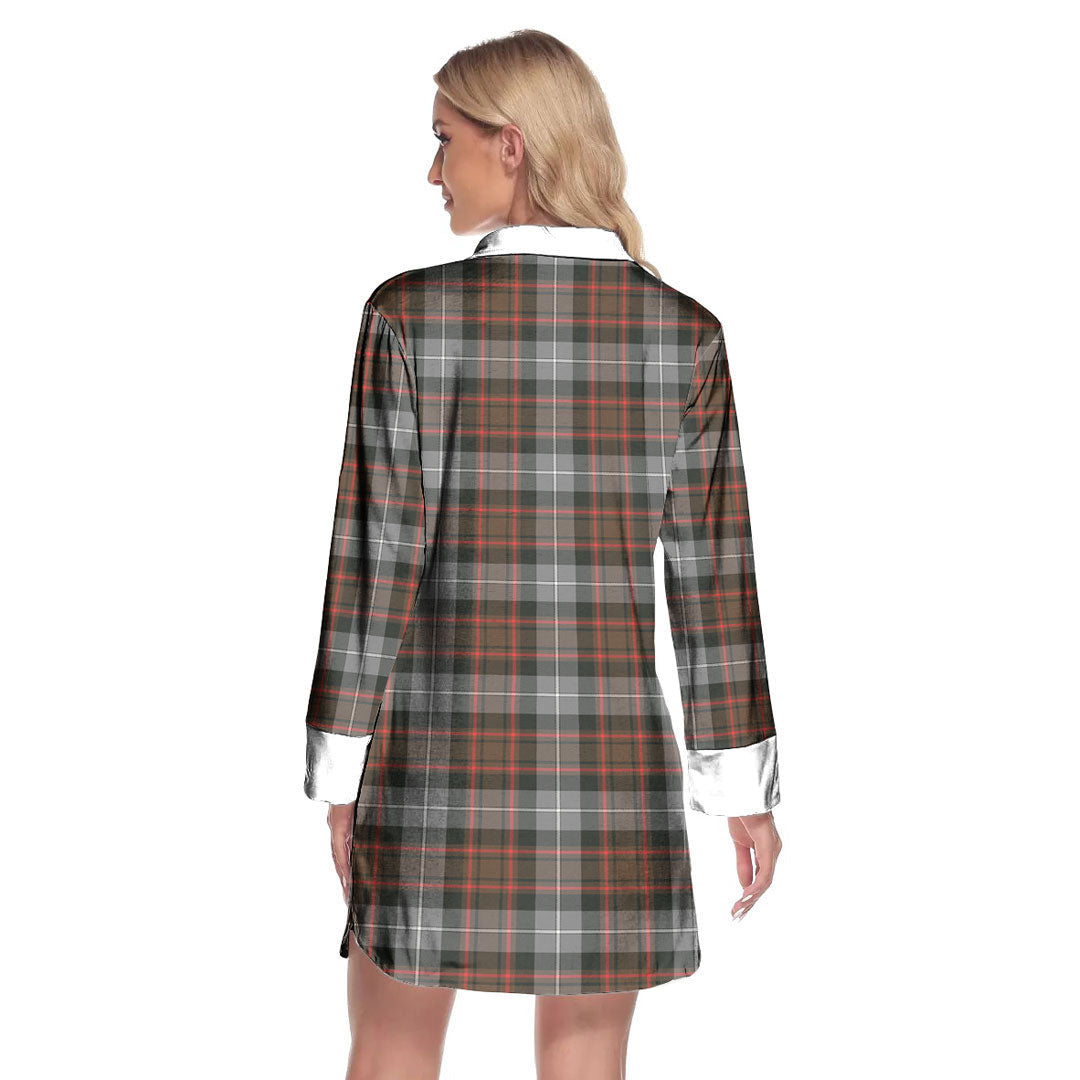 MacRae Hunting Weathered Tartan Crest Lapel Shirt Dress Long Sleeve