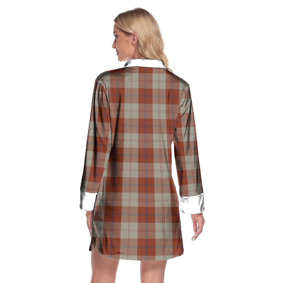 Davidson Dress Dancers Tartan Crest Lapel Shirt Dress Long Sleeve