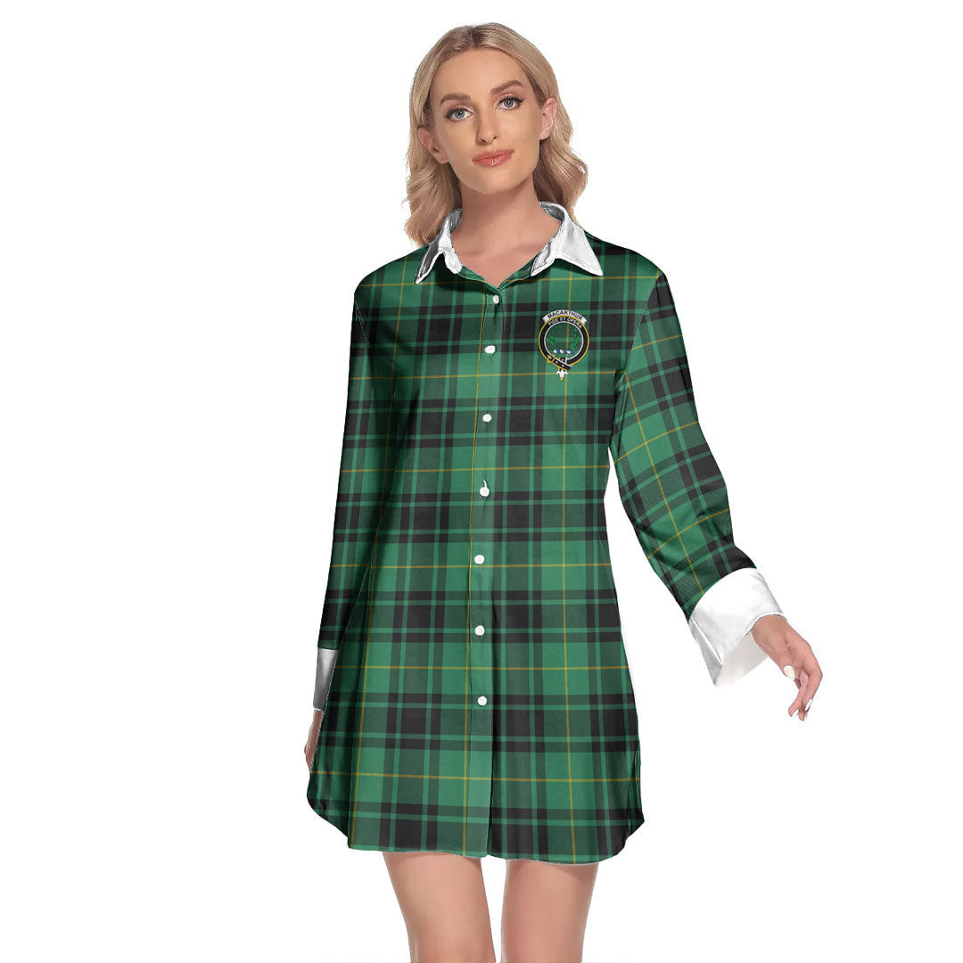 MacArthur Ancient Tartan Crest Lapel Shirt Dress Long Sleeve