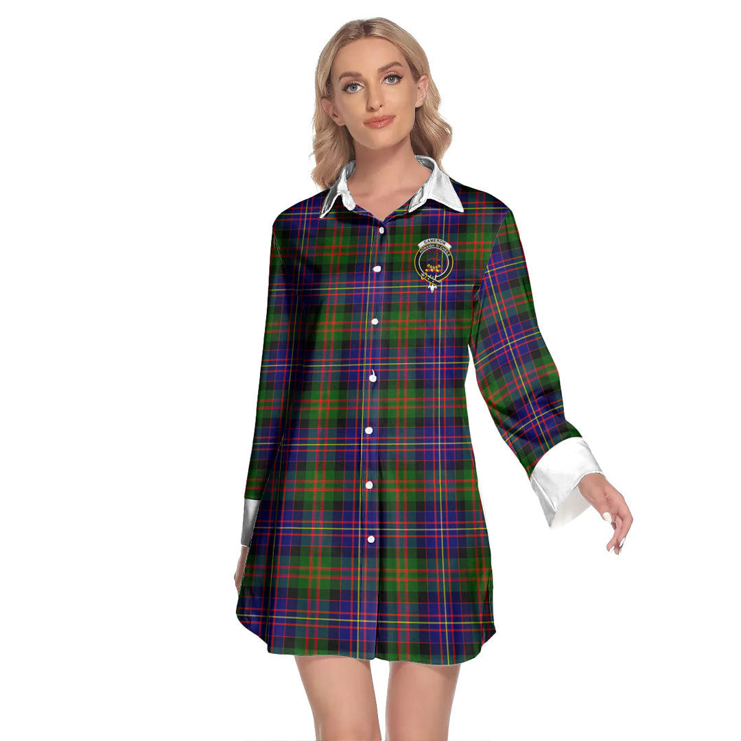 Cameron of Erracht Modern Tartan Crest Lapel Shirt Dress Long Sleeve