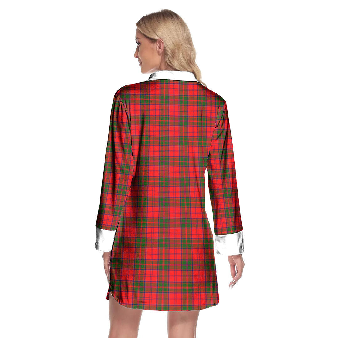 Grant Modern Tartan Crest Lapel Shirt Dress Long Sleeve