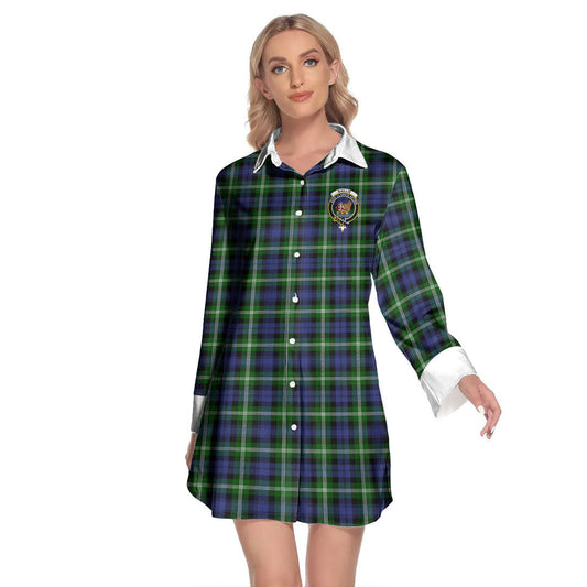 Baillie Modern Tartan Crest Lapel Shirt Dress Long Sleeve