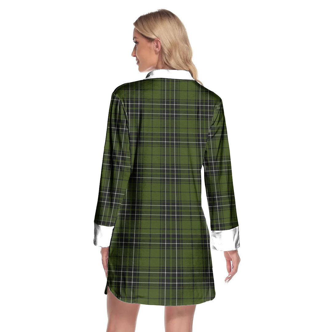 MacLean Hunting Tartan Crest Lapel Shirt Dress Long Sleeve