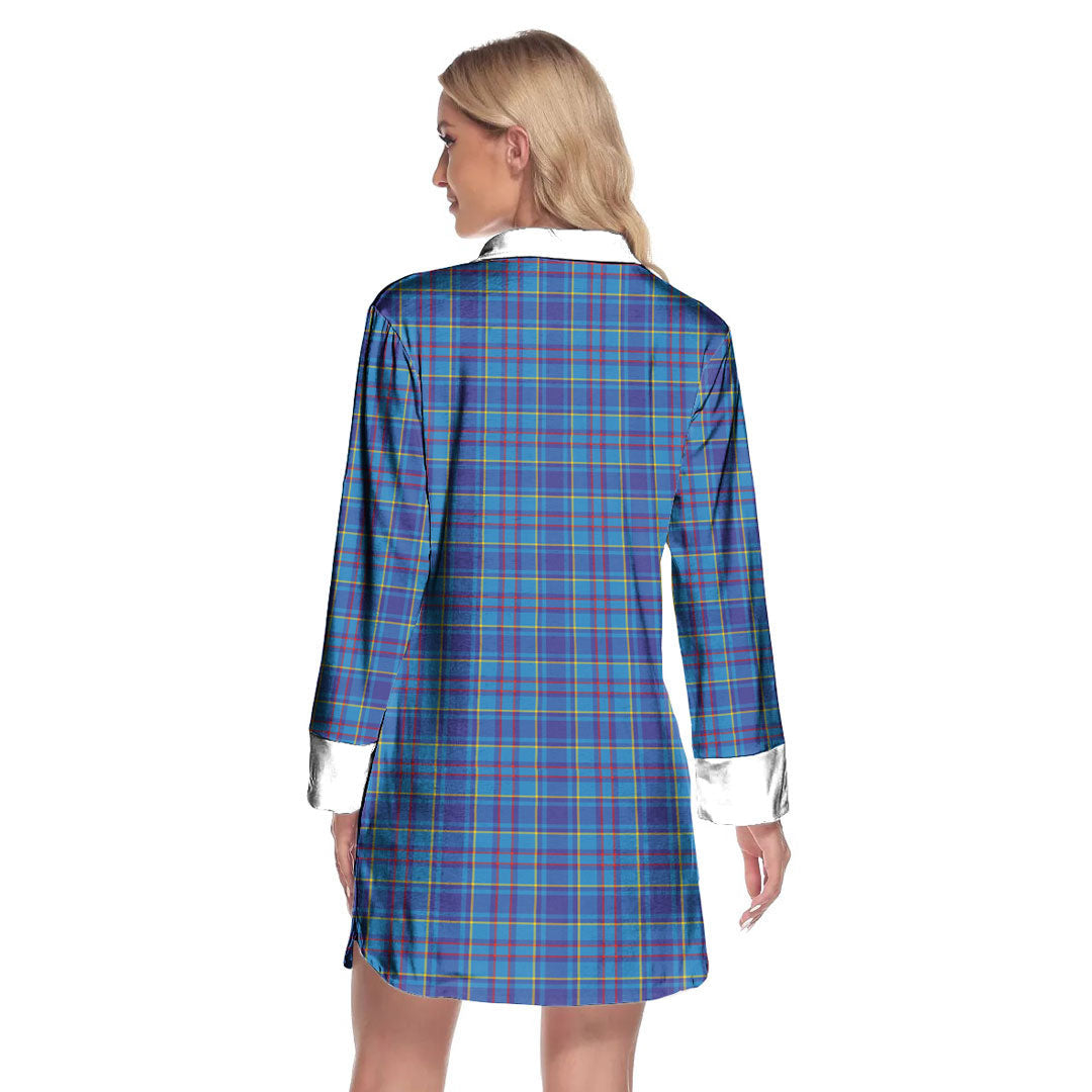 Mercer Modern Tartan Crest Lapel Shirt Dress Long Sleeve