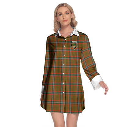 Seton Hunting Modern Tartan Crest Lapel Shirt Dress Long Sleeve