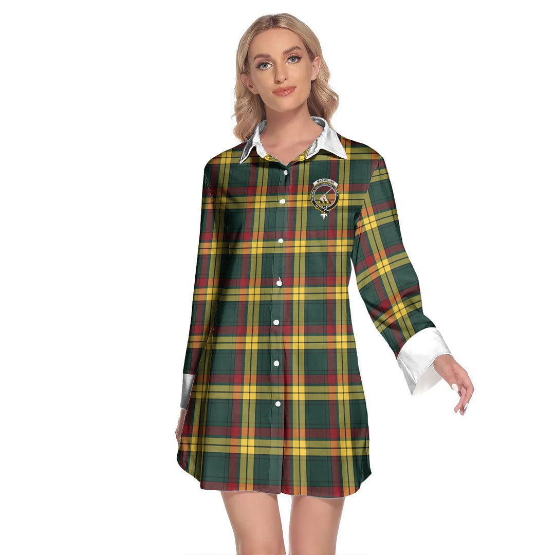 MacMillan Old Modern Tartan Crest Lapel Shirt Dress Long Sleeve