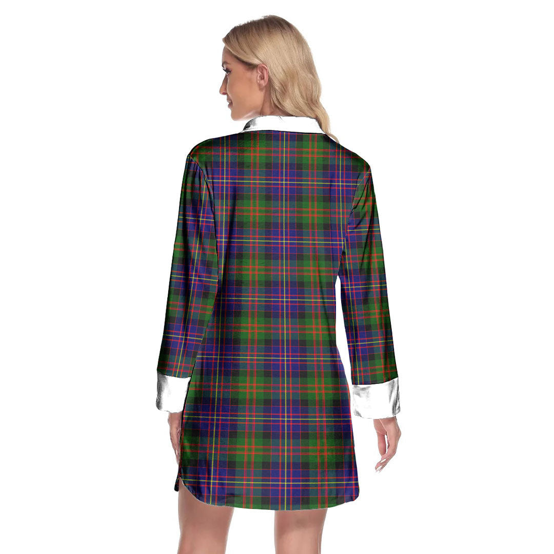 Cameron of Erracht Modern Tartan Crest Lapel Shirt Dress Long Sleeve