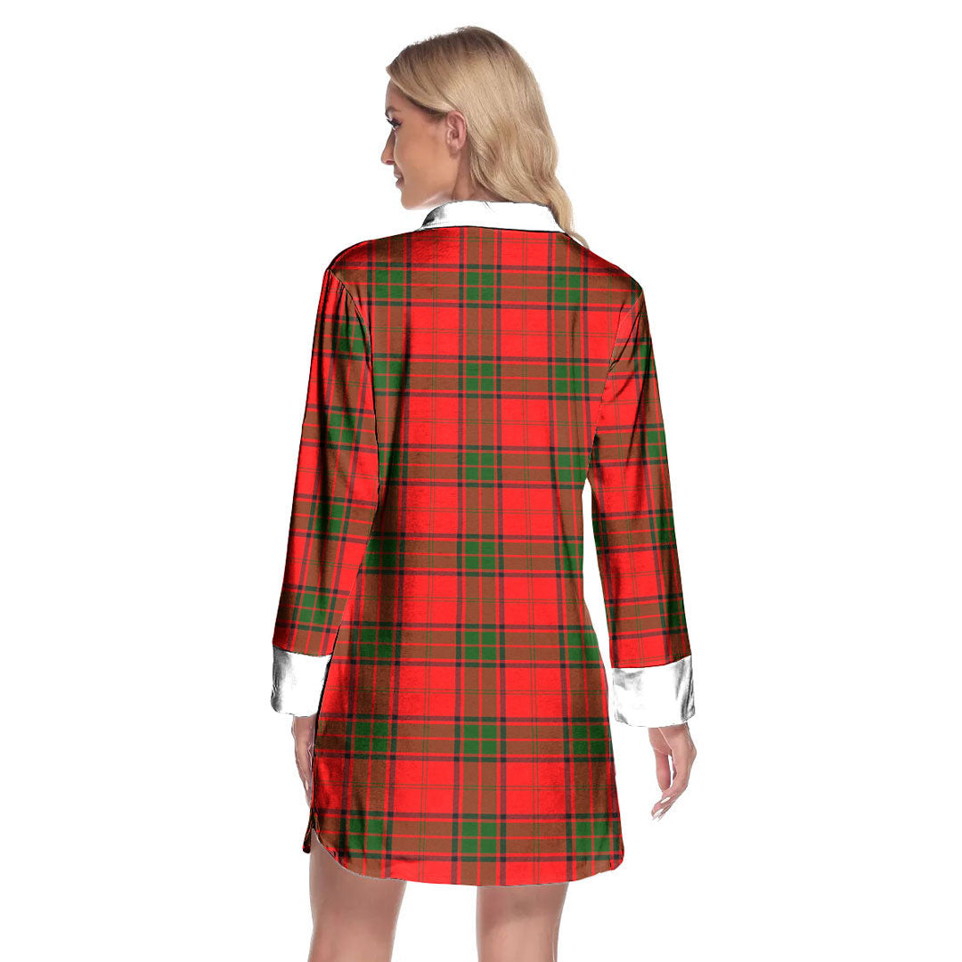 Adair Tartan Crest Lapel Shirt Dress Long Sleeve