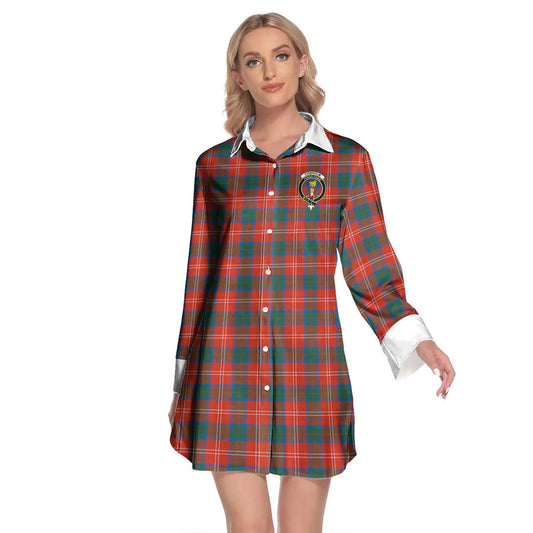 Chisholm Ancient Tartan Crest Lapel Shirt Dress Long Sleeve