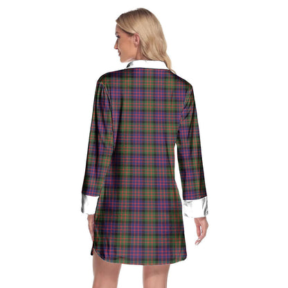 MacDonald Modern Tartan Crest Lapel Shirt Dress Long Sleeve