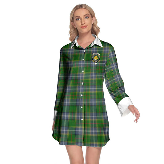 Pringle Tartan Crest Lapel Shirt Dress Long Sleeve