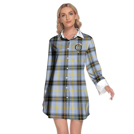 Bell of the Borders Tartan Crest Lapel Shirt Dress Long Sleeve