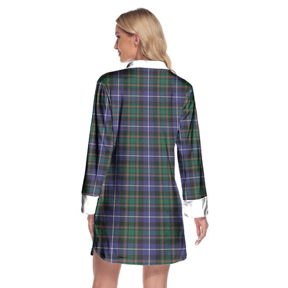 MacRae Hunting Modern Tartan Crest Lapel Shirt Dress Long Sleeve