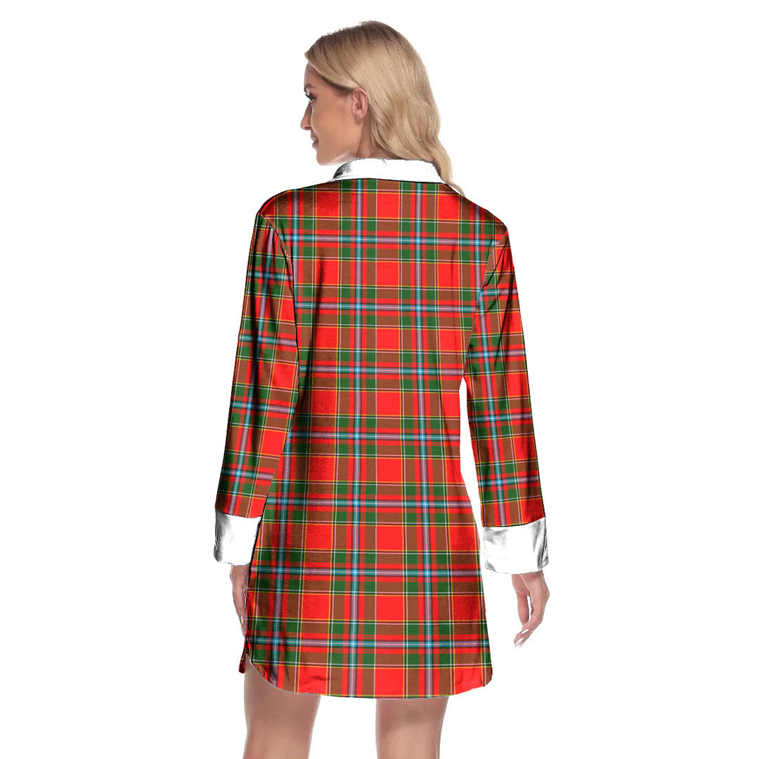 Drummond of Perth Tartan Crest Lapel Shirt Dress Long Sleeve