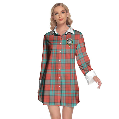 Dunbar Ancient Tartan Crest Lapel Shirt Dress Long Sleeve