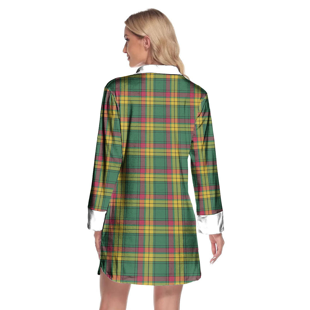 MacMillan Old Ancient Tartan Crest Lapel Shirt Dress Long Sleeve