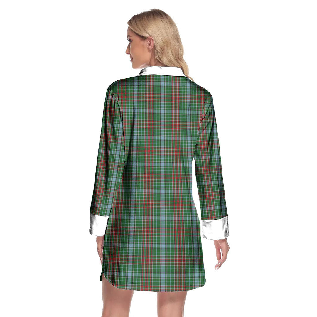Gayre Tartan Crest Lapel Shirt Dress Long Sleeve