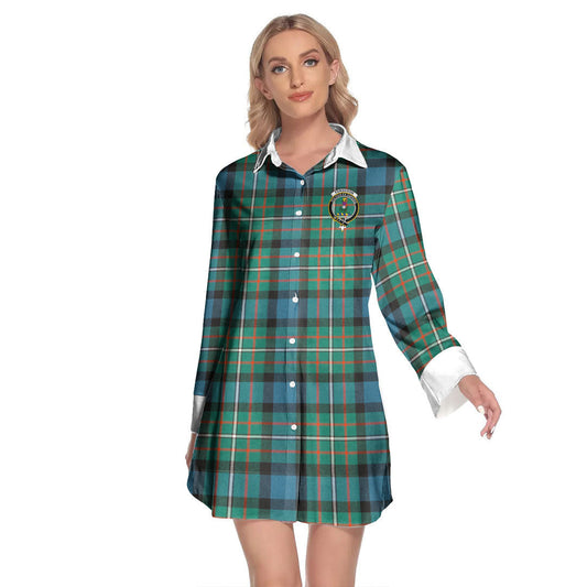 FERGUSON ANCIENT Tartan Crest Lapel Shirt Dress Long Sleeve