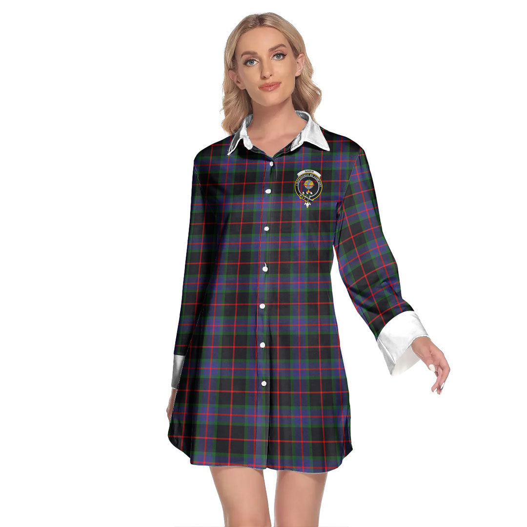 Nairn Tartan Crest Lapel Shirt Dress Long Sleeve