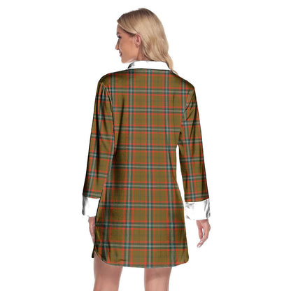 Seton Hunting Modern Tartan Crest Lapel Shirt Dress Long Sleeve