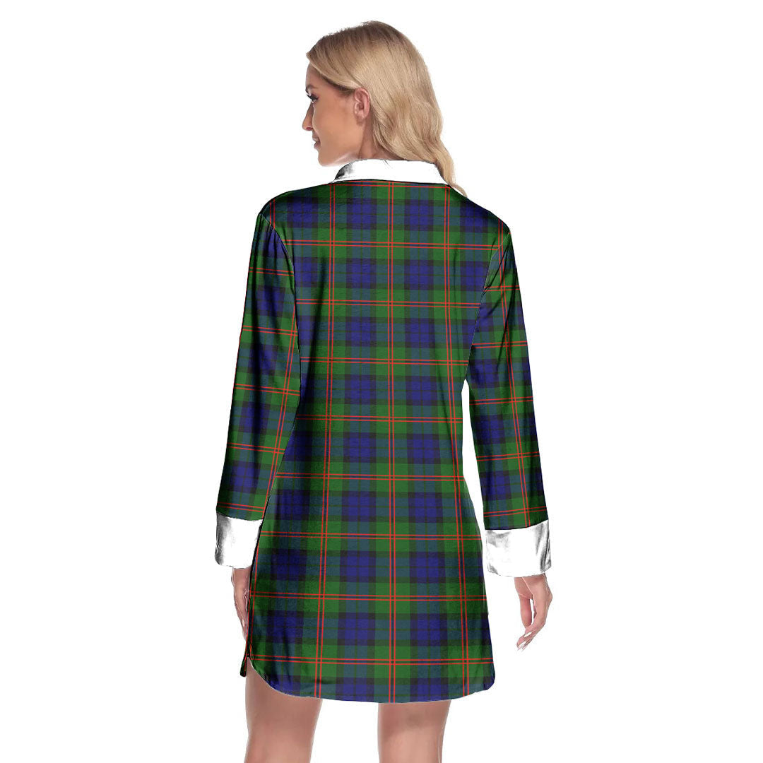 Dundas Modern 02 Tartan Crest Lapel Shirt Dress Long Sleeve