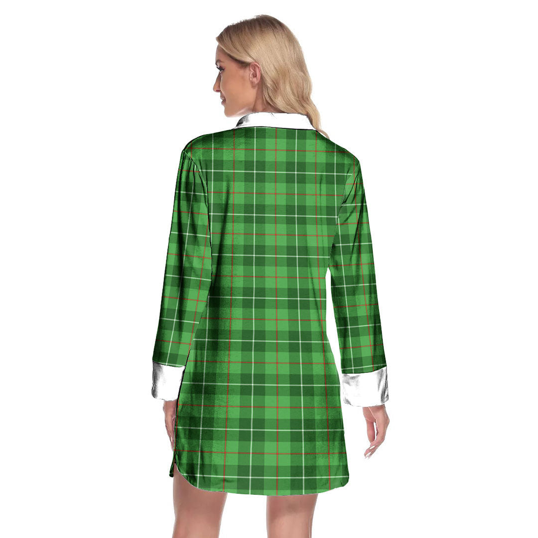 Galloway District Tartan Crest Lapel Shirt Dress Long Sleeve